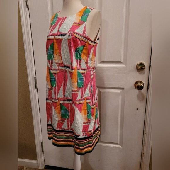 Sailing Dress Boat Boats Nautical Pink Preppy Tropical Size 10 Medium Large - Picture 1 of 5